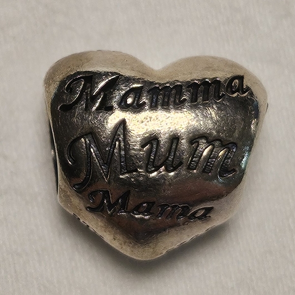 PANDORA A Mother's Heart Charm Sterling Silver 701112 Retired 8 Languages EUC - Picture 2 of 4